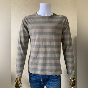 TOMMY Hilfiger Large polo Striped long sleeve Tee T shirt brown khaki tan green